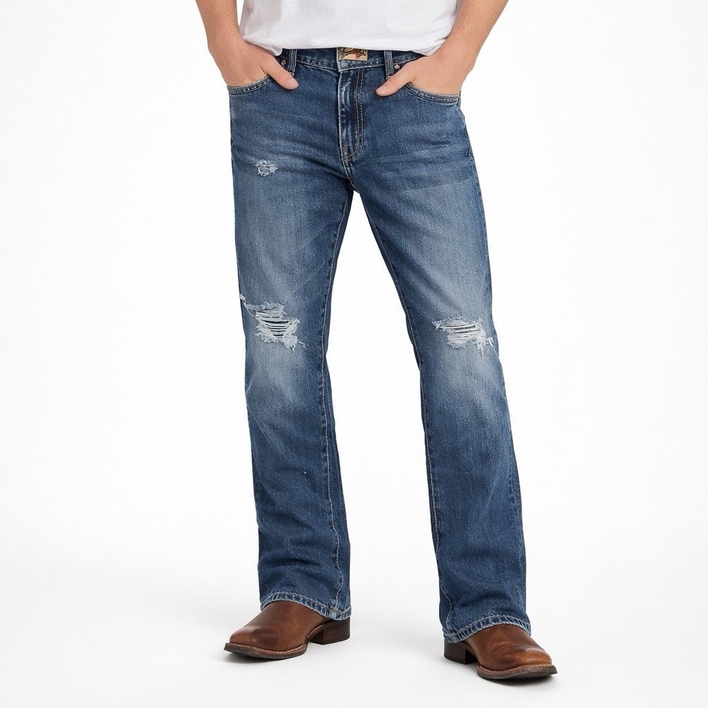 WRANGLER 20X 42MWX Slim Bootcut Jeans Mens 31x38 Distressed Stretch Denim